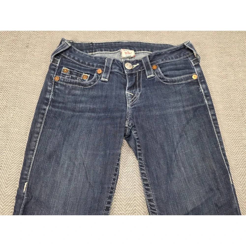 True Religion Skinny Jeans Dark Wash Crystal‎ Horseshoe Blue Embellished Size 26